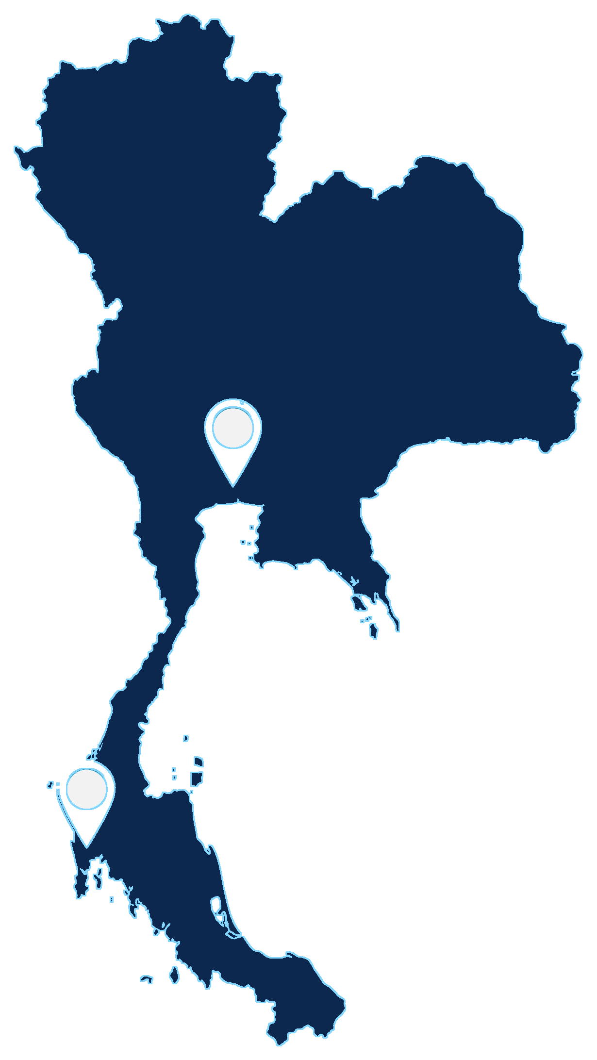 Map of Thailand with BKKSAT offices in Bangkok and Phang Nga